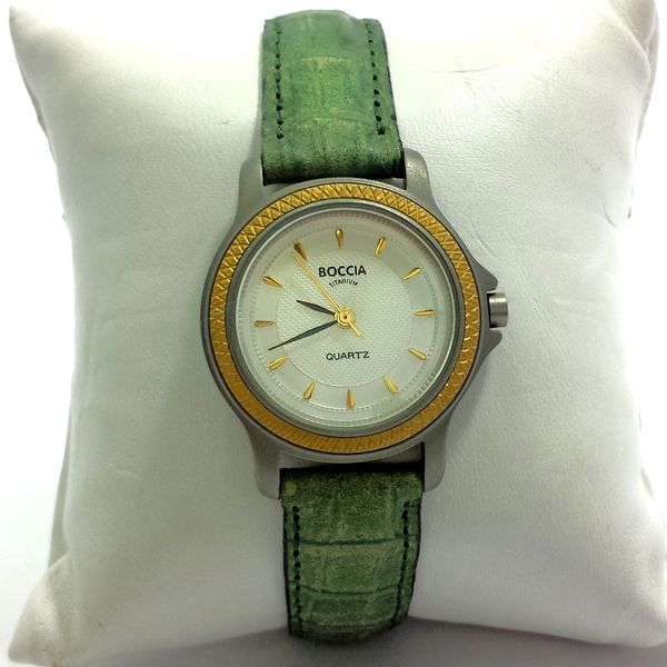 LADIES BOCCIA TITANIUM WATCH Silver Gold Tone Dial Green Genuine