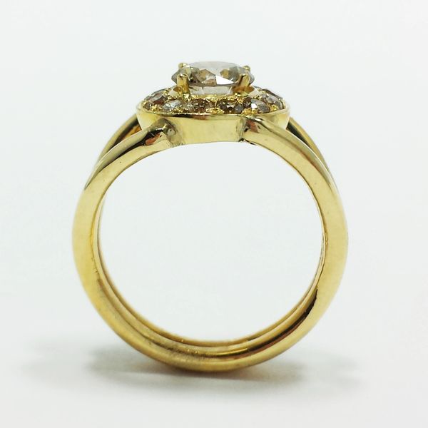 14k Yellow Gold Champagne Diamond Wide Split Band Halo Ring 1.25 | Fine ...