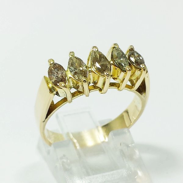 14k Yellow Gold 5 Stone Marquise Cut Diamond Ring Statement Band 0
