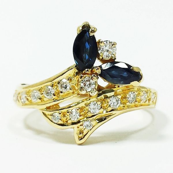 Vintage 14K Yellow Gold Sapphire & Diamond Band Ring Size 6.5