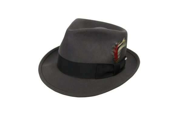 Deluxe Pinchfront Fedora Hat in Steel Grey with Black Band #NHT26-02B