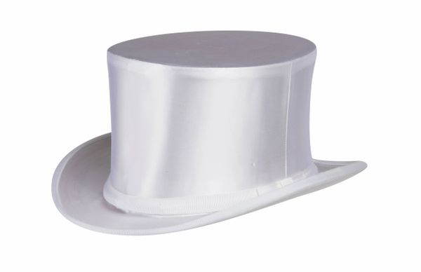 Collapsible Silk Satin Top Hat in White #NHT16-70