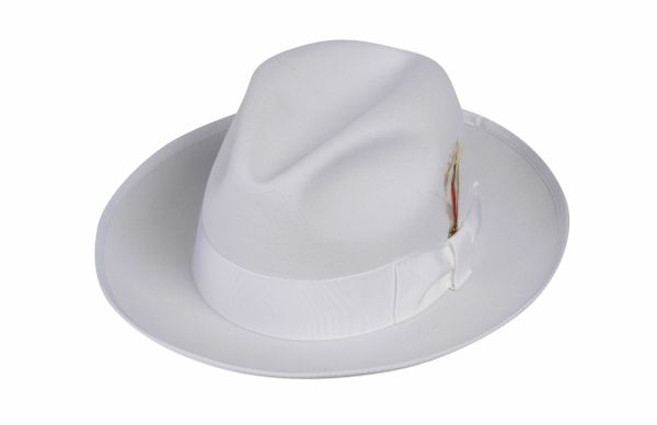 Deluxe Gangster Fedora Hat in White #NHT23D-70