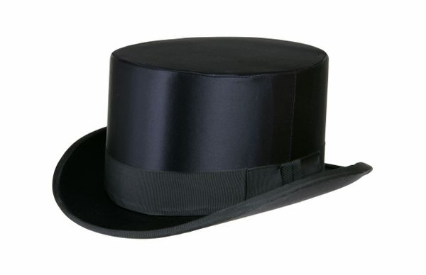 NON - Collapsible Silk Satin Top Hat in Black #NHT17-01
