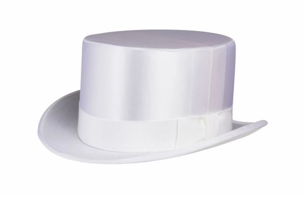 NON - Collapsible Silk Satin Top Hat in White #NHT17-70