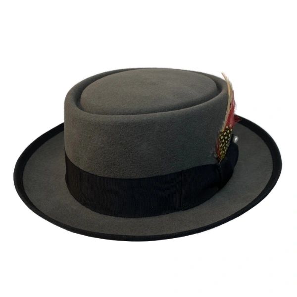 Deluxe Pork Pie Hat in Steel Grey with Black Band #NHT27D-02B
