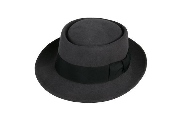 Classic Pork Pie Hat in Steel Grey with Black Band #NHT27-02B