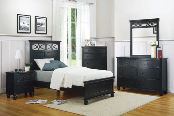 4 Piece Cottage Black Wood Bedroom Set From Sanibel Collection Kswxe2119tbk