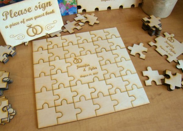 Personalised wooden 24 piece guest book jigsaw puzzle keepsake wedding birthday 