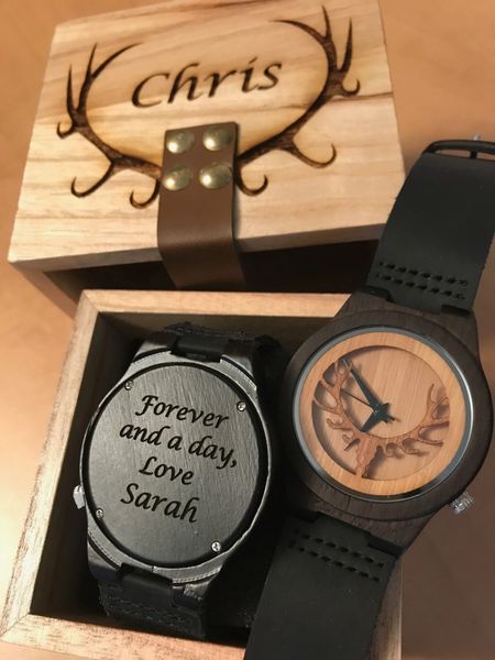 Engraved Wood Watch Black Watches for Men Wood Wathes for Him