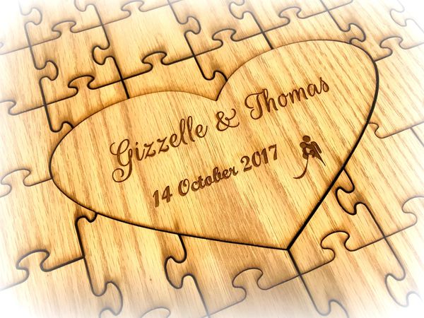 Custom Personalized Wedding Wood Heart Puzzle Guest Book Signing