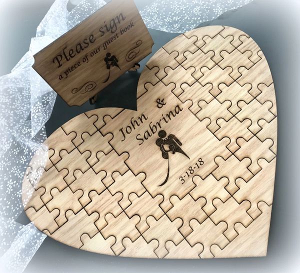 Personalised wooden wedding rose place name guest book jigsaw puzzle  keepsake