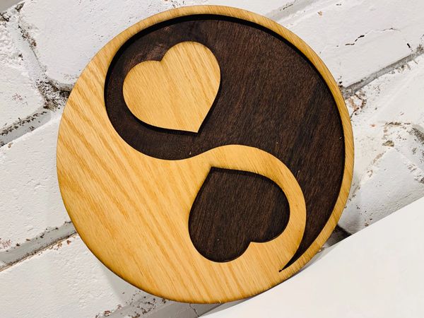 Yin Yang Hearts, Wood Wall Decor Art, Wooden Hearts, Yin Yang Sym