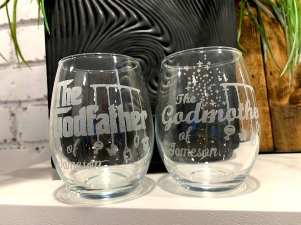 Monogram Sand Etched Small Stemless Wine Glass