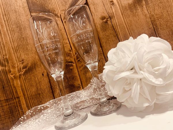 Personalized Wedding Wine Glasses set of TWO Custom Engraved 