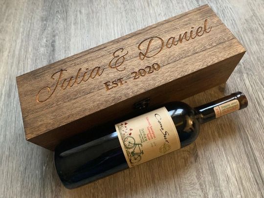 Rustic Laser Engraved Wood Box with Custom Etched Wine with 1