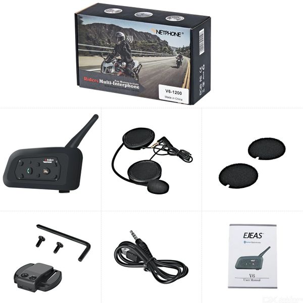 Vnetphone Motorcycle V6 Bluetooth Intercom 1200M Motorbike Helmet