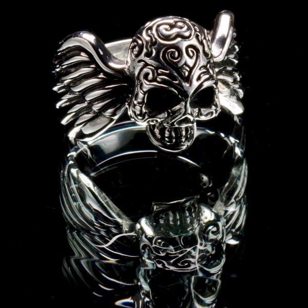 60. Skull with Wings - Sterling Silver Ring