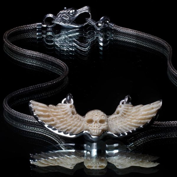 36. Skull and Wings - Sterling Silver & Bone Necklace