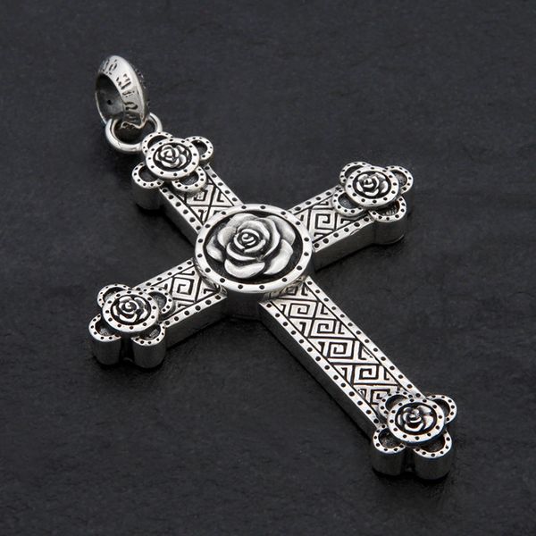 45. Cross and Roses - Sterling Silver Pendant