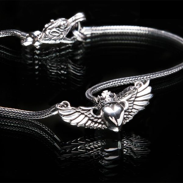 62. Heart with Wings and Crown - Sterling Silver Necklace