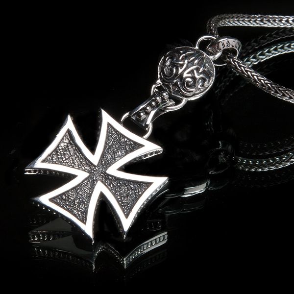 76. Maltese Cross & Fleur de Lis - Sterling Silver Pendant