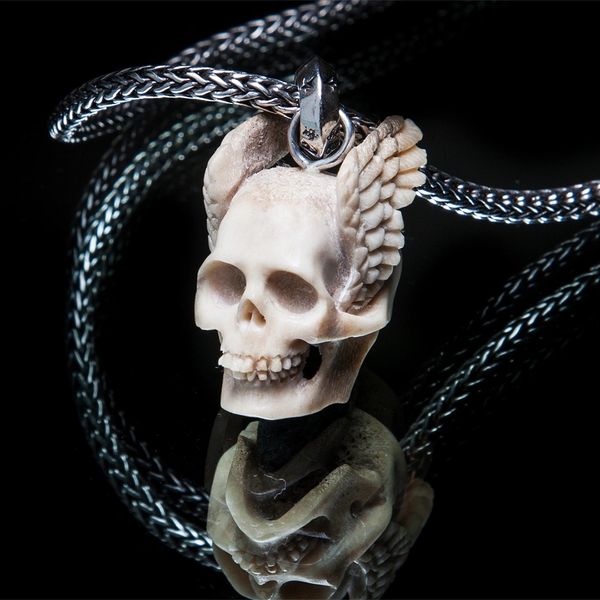 54. Winged Skull - Sterling Silver & Bone Pendant