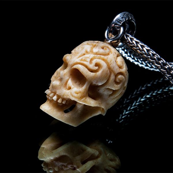 65. Tattoo Skull - Sterling Silver & Bone Pendant