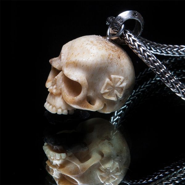 70. Skull and Maltese Cross - Sterling Silver Bone Pendant