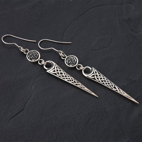 23C. Celtic Rose - Sterling Silver Drop Earrings