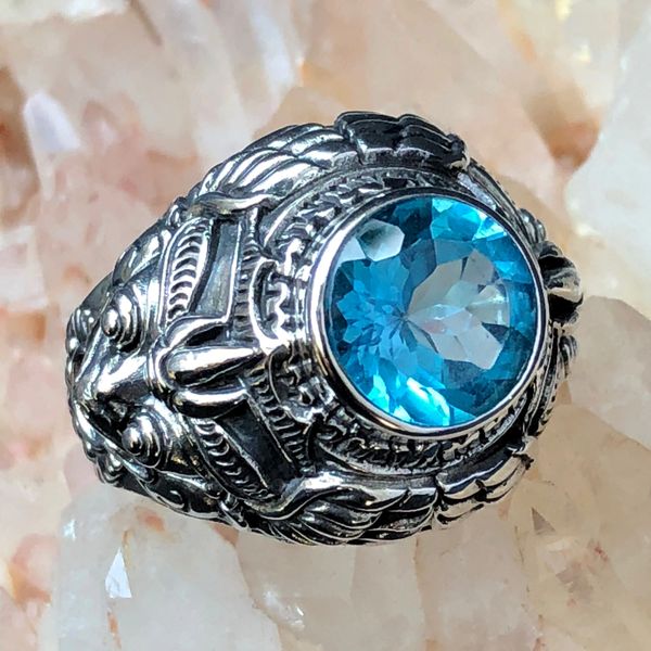 61. Garuda - Swiss Blue Topaz Sterling Silver Ring