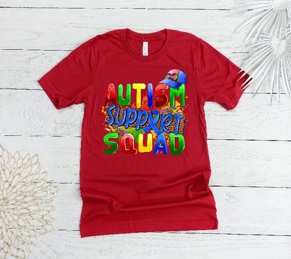 Adult Autism Support Squad-Red-Unisex T- Shirt