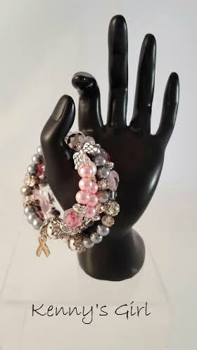 Sparkling gray & pink awarness bracelet