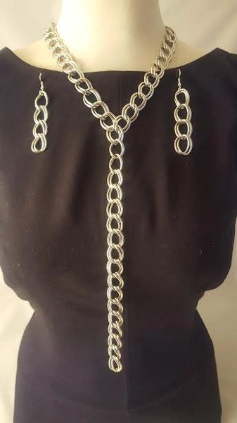 Chain Link Silver Necklace Set