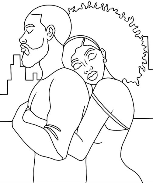 Black Love / Pre-drawn Canvas / Pre-sketched Canvas / Outlined