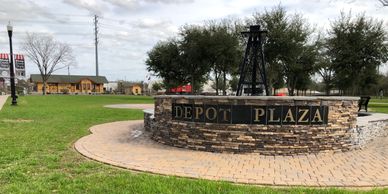 A picture of Depot Plaza Park in Tomball, Texas.
