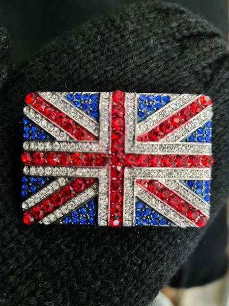Union Jack rhinestone encrusted brooch