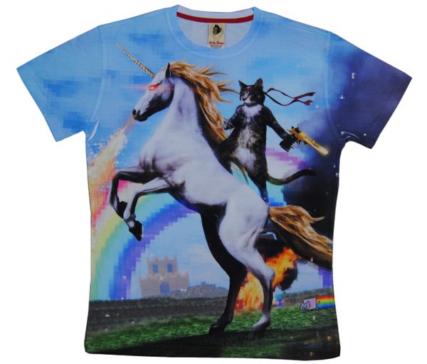 Men's cat with unicorn printed on T-shirt