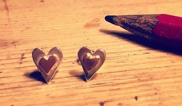 Tiny heart stud earrings - Sterling silver and solid 9ct rose gold