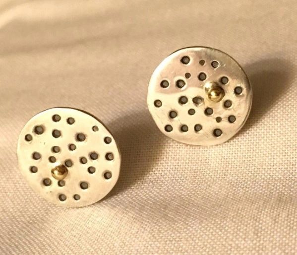 Organic silver and gold stud earrings