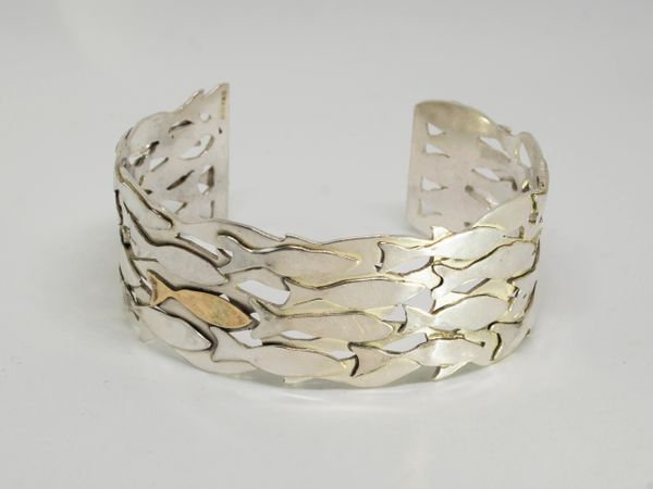 Silver and gold fish shoal cuff bracelet
