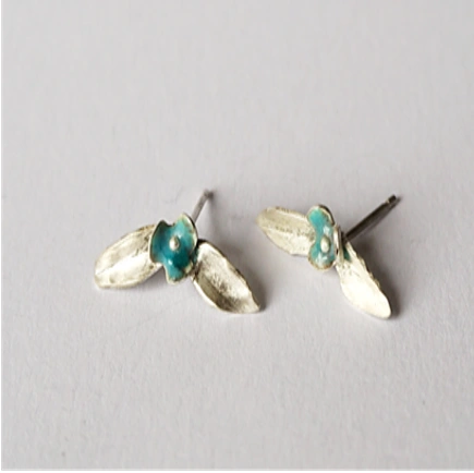 Enamelled silver flower earrings