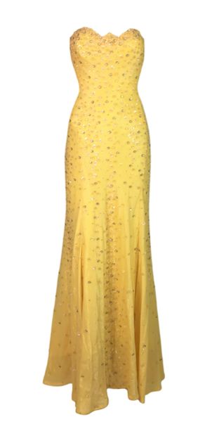 F/W 1995 Documented Gianni Versace Runway Yellow Beaded Strapless Gown Dress