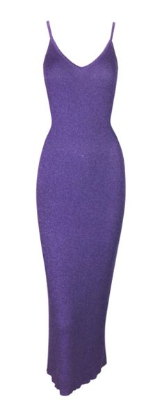 S/S 1996 Chanel Metallic Purple Knit Deep V Wiggle Dress