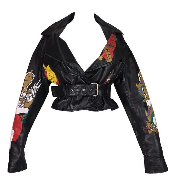 1992 Dolce & Gabbana Runway Black Leather Tattoo Biker Jacket