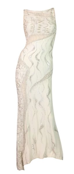 F/W 1998 Atelier Versace Runway Sheer Ivory Bridal Wedding Beaded Gown Dress