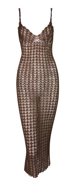 NWT 1990's Dolce & Gabbana Sheer Bronze Brown Knit Plunging Wiggle Dress