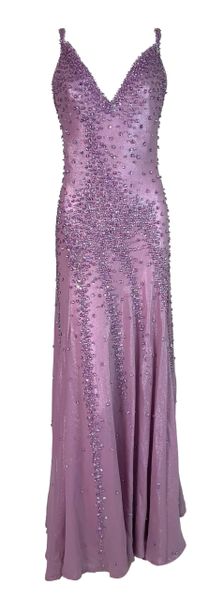 S/S 1995 Atelier Versace Gianni Runway Lavender Crystal Plunging Gown Dress