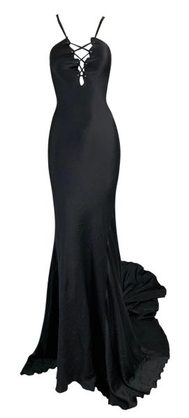 NWT F/W 2002 Gucci Tom Ford Black Silk Corset Ties Plunging Gown Dress