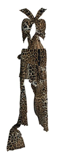 S/S 2002 Yves Saint Laurent Tom Ford Runway Leopard Silk Cut-Out Dress Gown